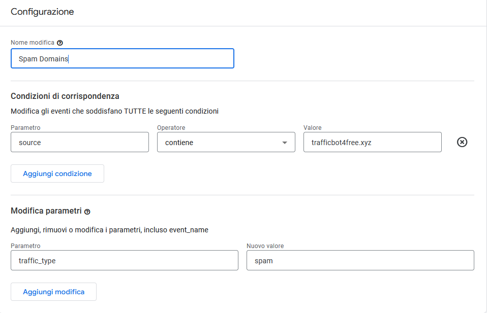 modifica evento google analytics 4 ga4 sorgenti spam