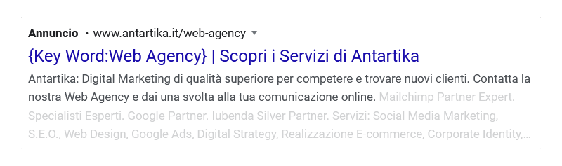 Esempio di uso scorretto dell'inserimento di parole chiave in google adwords