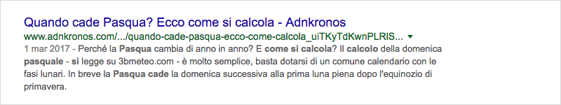 Esempio di meta description nei risultati di ricerca Google