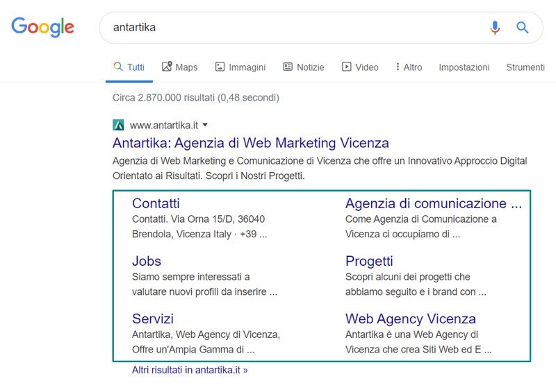Example of sitelinks on Google