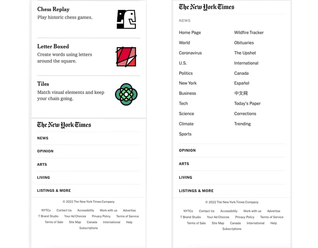 footer example new york times mobile