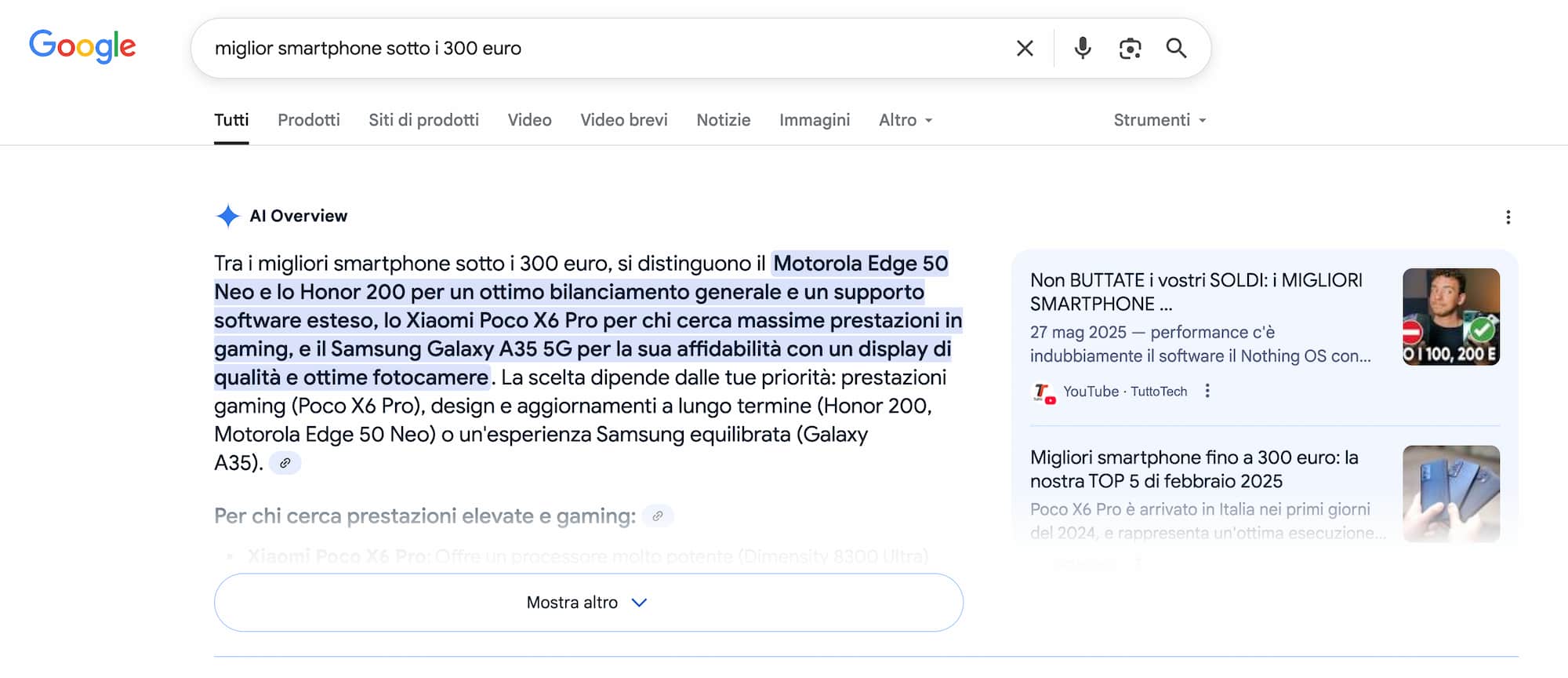 ai overviews esempio in serp